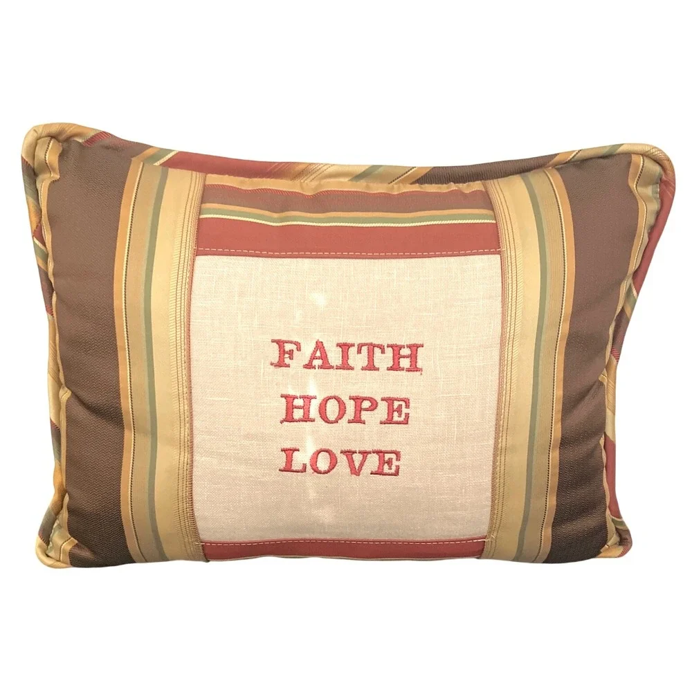 Faith Hope Love Embroidered Striped‎ Decorative Throw Pillow Accent Cushion